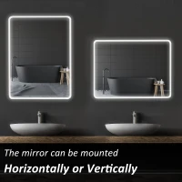 kleankin 24"x32" LED Bathroom Vanity Mirror, Mountable Horizontally/Vertically with Touch Switch and Warm White Lights(m-7)
