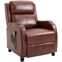 HOMCOM Massage Recliner Chair Padded Seat Cushion 165° Reclining Sofa with Side Pocket for Living Room, PU Leather, Remote Control, Light Brown(m-1)