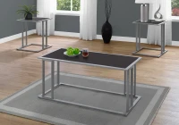 Monarch 3 Piece Modern Minimalist Smooth Laminate Coffee Table / Two Matching End Tables Set - Cappuccino / Silver Metal(m-2)