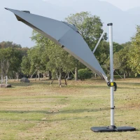 Outsunny 10ft Patio Offset Parasol Umbrella Cantilever Hanging Sun Shade Canopy Shelter 360° Rotation with Stand Grey(m-1)