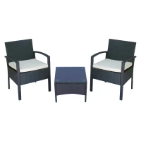 Outsunny 3 Pieces Wicker Patio Furniture Set, Rattan Bistro Set with Coffee Table and Cushions, Outdoor Conversation Set for Garden, Porch, Balcony, White(m-4)