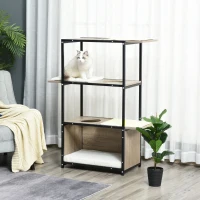 PawHut 48" H Cat House Cat Activity Tower Shelf Furniture with 3 Climbing Platforms, 1 Condo, Scratch Pad and Removable Cushions, Grey/Black(m-2)