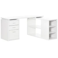 HOMCOM L-Shaped Computer Desk with Large Desktop, 3 Drawers and 5 Total Storage Shelves with Customized Assembly Options, White(m-9)