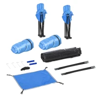 Outsunny Kids Camping Tent with Chairs, Sleeping Bags, Flashlights, Trolley Case, 69" L 53.25" W 37.5" H, Blue/Grey(m-7)