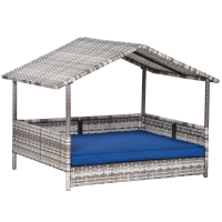 PawHut Pet House Wicker, for Indoor/Outdoor Rattan Furniture, with Water-Resistant and Removable Cushions, Elevated Bottom, Dark Blue