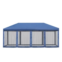 Outsunny 20' x 8' Outdoor Pop-Up Party Tent Canopy Gazebo with Mesh Sidewalls, 3-Level Adjustable Height, Handy Bag, Blue(m-9)