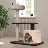 PawHut 81cm/32" Multi-level Cat Tree Scratcher Kitty Activity Center,Condo, Perch, Jumping Platforms,Toys Brown and Beige(m-1)