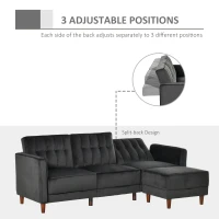 HOMCOM Upholstered L-Shaped Sofa Bed, Reversible Sectional Recliner Sofa Set, Velvet-Touch Sleeper Futon with Footstool, Black(m-6)