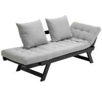HOMCOM Single Person 3 Position Convertible Chaise Lounger Sofa Bed with 2 Large Pillows and Oak Frame, Light Gray(m-13)
