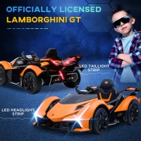Aosom 12V Electric Ride-on Car, Licensed Lamborghini V12 Vision Gran Turismo Battery-Powered Ride-on Toy with Remote Control, Bluetooth, Music, LED Lights, for 3-6 Year Old Boys and Girls, Orange(m-4)