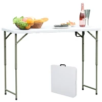 Outsunny 4ft Outdoor Folding Camping Table Garden Backyards BBQ Party Picnic Adjustable Table White(m-8)