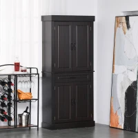 HOMCOM 71" Freestanding Kitchen Pantry Cabinet, Tall Storage Cabinet with 4 Doors and Drawer for Dining Room, Coffee(m-2)