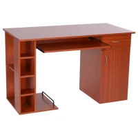 HOMCOM Computer Desk Writing Table Laptop PC Workstation with Storage Shelves Drawer Keyboard Tray Home Office Walnut(m-1)