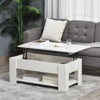 HOMCOM 39" Lift Top Coffee Table with Hidden Storage Compartment and Open Shelf, Pop Up Coffee Table for Living Room, White(m-7)