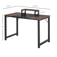 HOMCOM Industrial Style Computer Desk, Home Office Writing Desk, PC Laptop Workstation with Raised Monitor Stand, Side Hook, Adjutable Feet, Rustic Brown and Black(m-3)