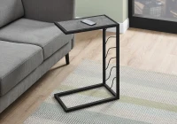 Monarch 25" H Contemporary C-Shape Accent Table with Stone-Look Top and Metal Base - Grey / Black Metal(m-2)