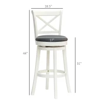 HOMCOM Swivel Bar Height Bar Stool with Back, 31 Inch PU Leather Bar Height Stool, Farmhouse Barstool with Rubberwood Frame, Cream White(m-3)