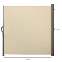 Outsunny 10' Retractable Folding Patio Privacy Side Awning with 50+ UV Protection, 2 Wall Brackets, & Polyester, White(m-3)