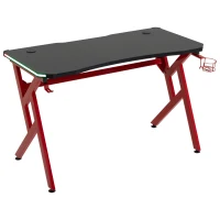 HOMCOM 47 Inch Gaming Desk with LED Lights and Remote Control, Racing Style Computer Table, Home Office Workstation with Cup Holder Headphone Hook, Black and Red(m-2)