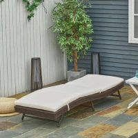 Outsunny Patio Chaise Lounge, Pool Chair with 5 Position Adjustable Backrest & Cushion, Outdoor PE Rattan Wicker Sun Tanning Seat, 28", Brown(m-10)