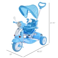 Qaba Kids Tricycle Ride-On Moped Canopy Tricycle with Stylish Design & Interactive Music & Lighting Functions, Gift for Baby Toddler Boys Girls, Blue(m-3)