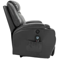 HOMCOM Electric Power Massage Recliner Chair PU leather w/ 8-Point Vibration Waist Heating, USB Port, Dark Grey(m-5)