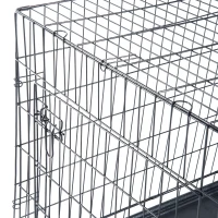 PawHut 42"x28"x30" Double Door Folding Metal Dog Crate Pet Cage Exercise Kennel Puppy House Playpen w/Plastic Tray(m-7)