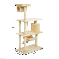 Pawhut 55Inch Cat Climbing Tree Condo Kitten Scratching Post Sisal Activity Center Beige(m-3)