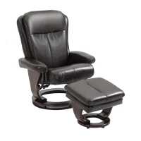 HOMCOM Swivel Recliner Chair Thick Padded with Storage Ottoman, Wrapped Wood Base & Faux Leather for Living Room, Bedroom, Office, Dark Brown(m-1)