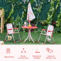 Outsunny Kids Folding Picnic Table and Chairs Set Rabbit Pattern for Outdoor Garden Patio Backyard with Removable & Height Adjustable Sun Umbrella, Red(m-4)