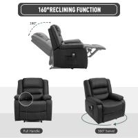 HOMCOM Vibrating Massage PU Leather Recliner Chair with Footrest, Remote Control, and 8 Massaging Points, Black(m-4)