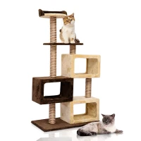 PawHut 51-inch Multi-Level Cat Tree Kitten Scratcher Post with 3 Condos Cat Play House Activity Centre w/Toy(m-2)