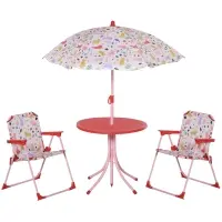 Outsunny Kids Folding Picnic Table and Chairs Set Rabbit Pattern for Outdoor Garden Patio Backyard with Removable & Height Adjustable Sun Umbrella, Red(m-1)