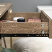 HOMCOM Modern Functional Computer Desk, Vanity Makeup Table with Two Drawers, Metal Frame, Wood Effect Top and Gold Leg for Bedroom, Office(m-9)