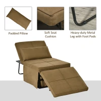 HOMCOM 4-in-1 Multi Function Folding Single Sofa Bed with Retractable Footrest, Convertible Sleeper with Adjustable Backrest For Living Room and Small Spaces, Brown(m-6)