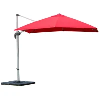 Outsunny 10ft  Patio Offset Parasol Umbrella Cantilever Hanging Sun Shade Canopy Shelter 360° Rotation with Stand Red(m-2)
