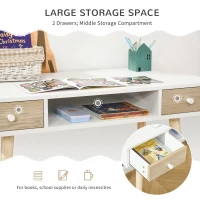 HOMCOM Kids Wooden Work Study Desk Makeup Vanity and Writing Computer Table with Storage Drawers & Pinewood Legs, White and Natural(m-5)