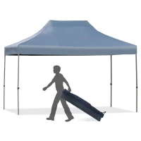 Outsunny 10' x 15' Pop Up Canopy Gazebo with 3-Level Adjustable Height, Wheeled Roller Bag, UV Fighting Roof, Grey(m-1)