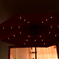 Outsunny 9' Solar LED Patio Outdoor Umbrella for Garden and Market, Sunshade, Beach Parasol Steel, Wine Red(m-7)