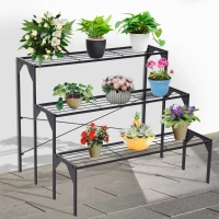 Outsunny Outdoor Plant Stand, 3 Tier Flower Stand, Metal Plant Shelf for Indoor Home & Outdoor Patio Balcony Yard Use(m-2)