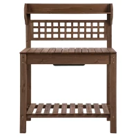 Outsunny Wooden Garden Potting Bench with Hidden Storage, Spacious Work Table for Gardening Projects, Brown(m-8)