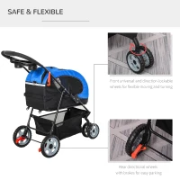 PawHut Pet Stroller Foldable Dog Cat Travel Carriage 5 In 1 Design Carrying Shoulder Bag Backpack Stroller Luggage with Universal Wheel Canopy Basket Cup Holder Blue(m-6)