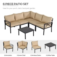 Outsunny 6-Piece Patio L-Shaped Sofa Conversation Set with Coffee Table, Water-Fighting Materials, & Comfort, Beige(m-4)