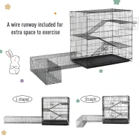 Pawhut Small Animal Cage Hutch Pet Play House with Platform, Ramp, Removable Tray, Wire Runway for Rabbits, Guinea Pigs, Ferret(m-6)