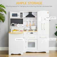 Qaba Large Play Kitchen with Full Set of Appliances for a Modern Day Pretend Kitchen, Tons of Storage, Corner Play Kitchen Set with Sound Effect, Educational Pretend Role Playset Game(m-5)