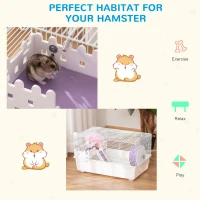 PawHut 2 Tier Hamster Cage Gerbil Rodent House Small Animal Habitat with Water Bottle, Exercise Wheel, Ladder, Hut, White(m-4)