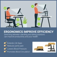 Vinsetto 32'' Height Adjustable Sit Standing Desk Converter, Ergonomic Laptop Riser Workstation with Keyboard Tray(m-5)