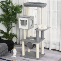 PawHut Plush Cat Tree Activity Center w/ Sisal Posts Hammock Perch Condo Cushions(m-1)
