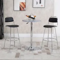 HOMCOM Height Bar Stools Set of 2, Classic PU Leather Bar Chairs for Counter Kitchen with Backrest and Footrest, Black(m-1)