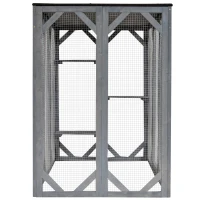 PawHut 71" x 32" x 44" Large Wooden Outdoor Cat Enclosure Catio Cage With 3 Platforms, Gray(m-10)